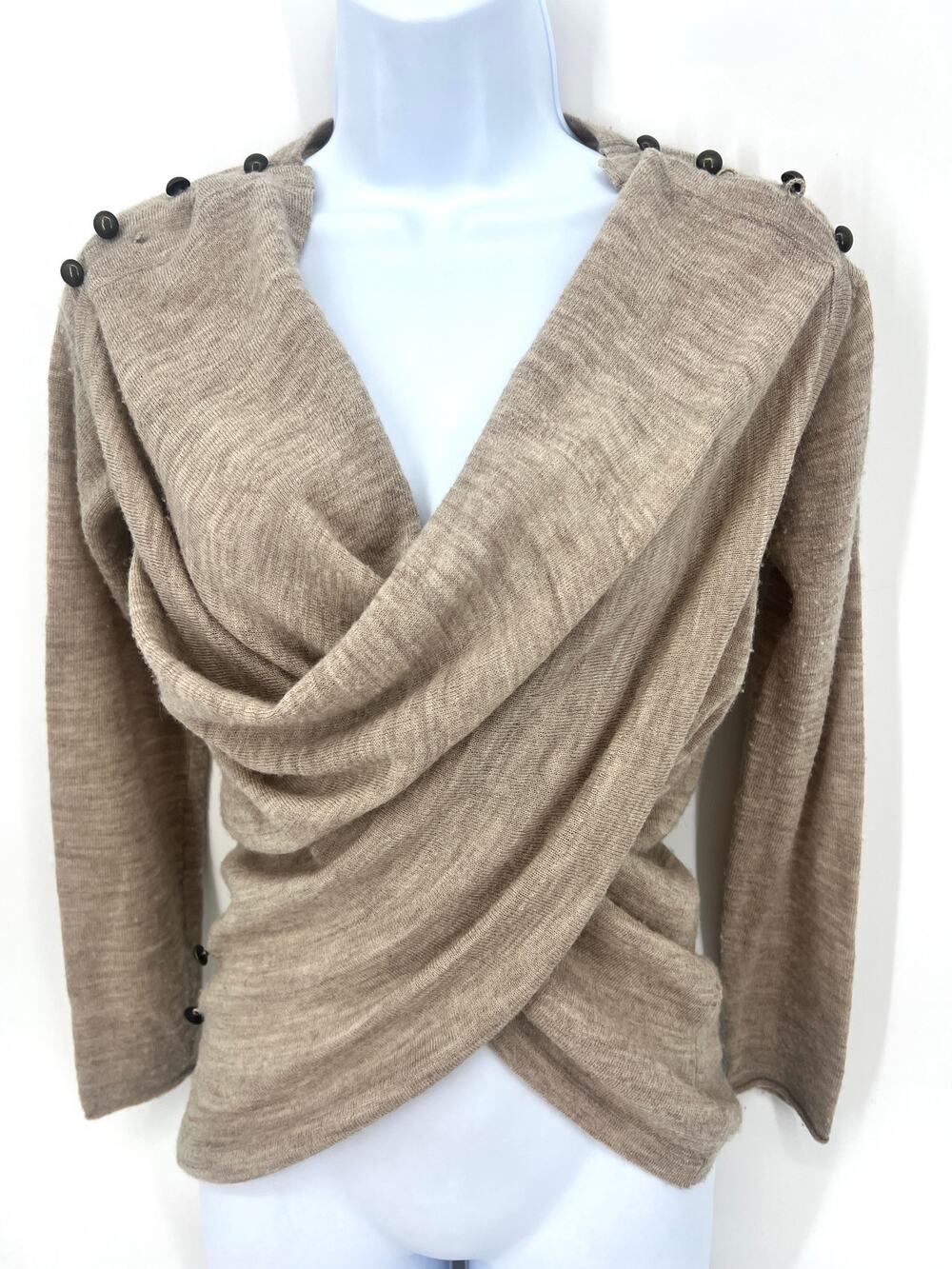 Moth by Anthropologie Tan Wool Wrap Sweater Womens Size XS